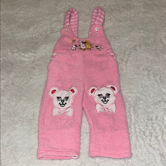 Other - Vintage Pink Bear Embroidered Overalls